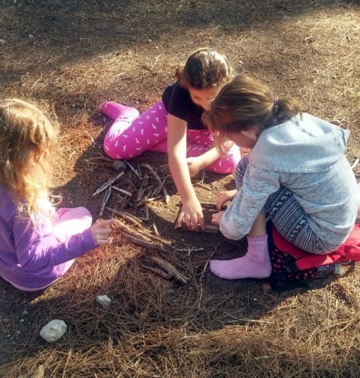 הרשת הירוקה: למידה משמעותית - ילדות משחקות בענפים
